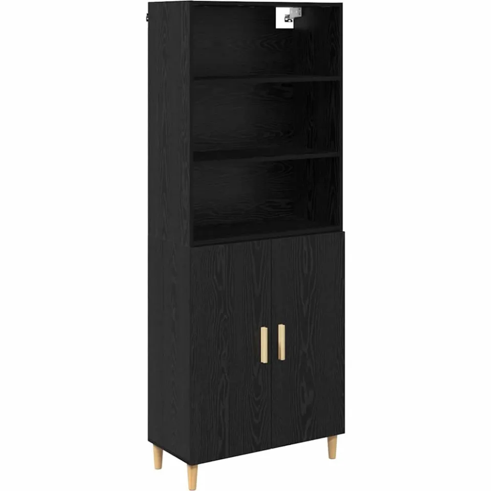 vidaXL Hoge kast Zwart Eiken 69,5 x 32,5 x 180 cm Bewerkt hout, foto 3