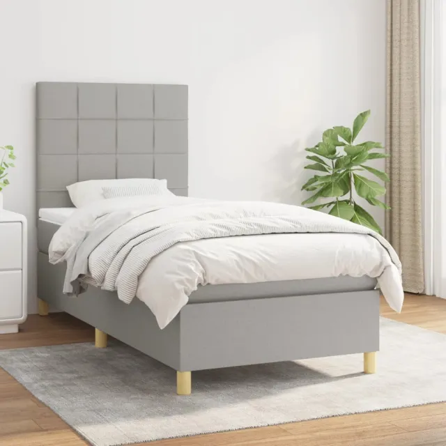 vidaXL Boxspring met matras stof lichtgrijs 90x200 cm grijs
