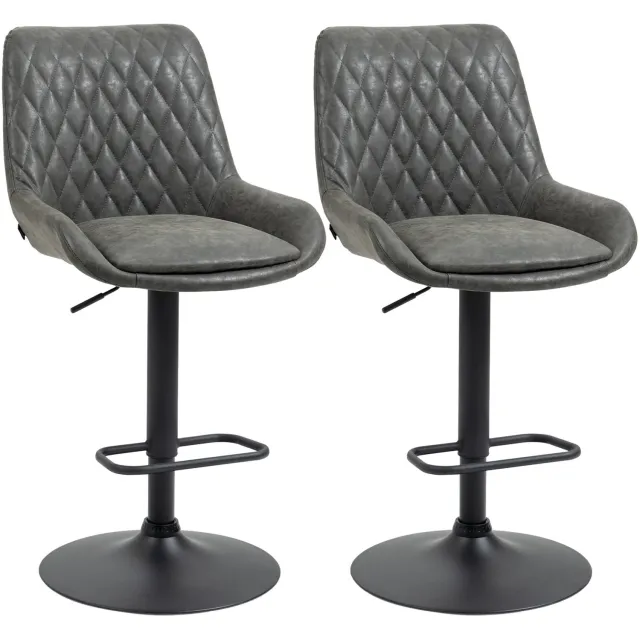 Homona Barhocker 2-delige set - 360° draaibaar en in hoogte verstelbaar - Met rugleuning en voetensteun - 51 x 59 x 97-117 cm - Donkergrijs