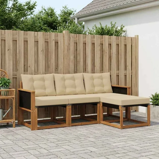 vidaXL Buiten bankenset 4 st 4-zits Natuurlijk en Beige