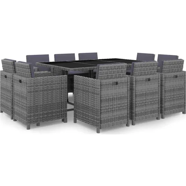 vidaXL 11-delige Tuinset met kussens poly rattan grijs
