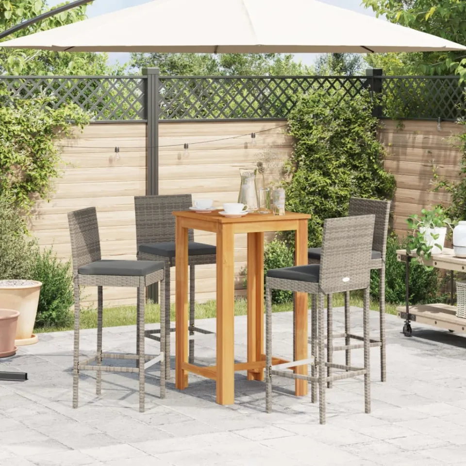 vidaXL 5-delige Tuinbarset massief acaciahout en poly rattan grijs, foto 3