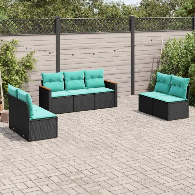 vidaXL 7-delige tuinbankset met kussens van zwart polyrotan, foto 2