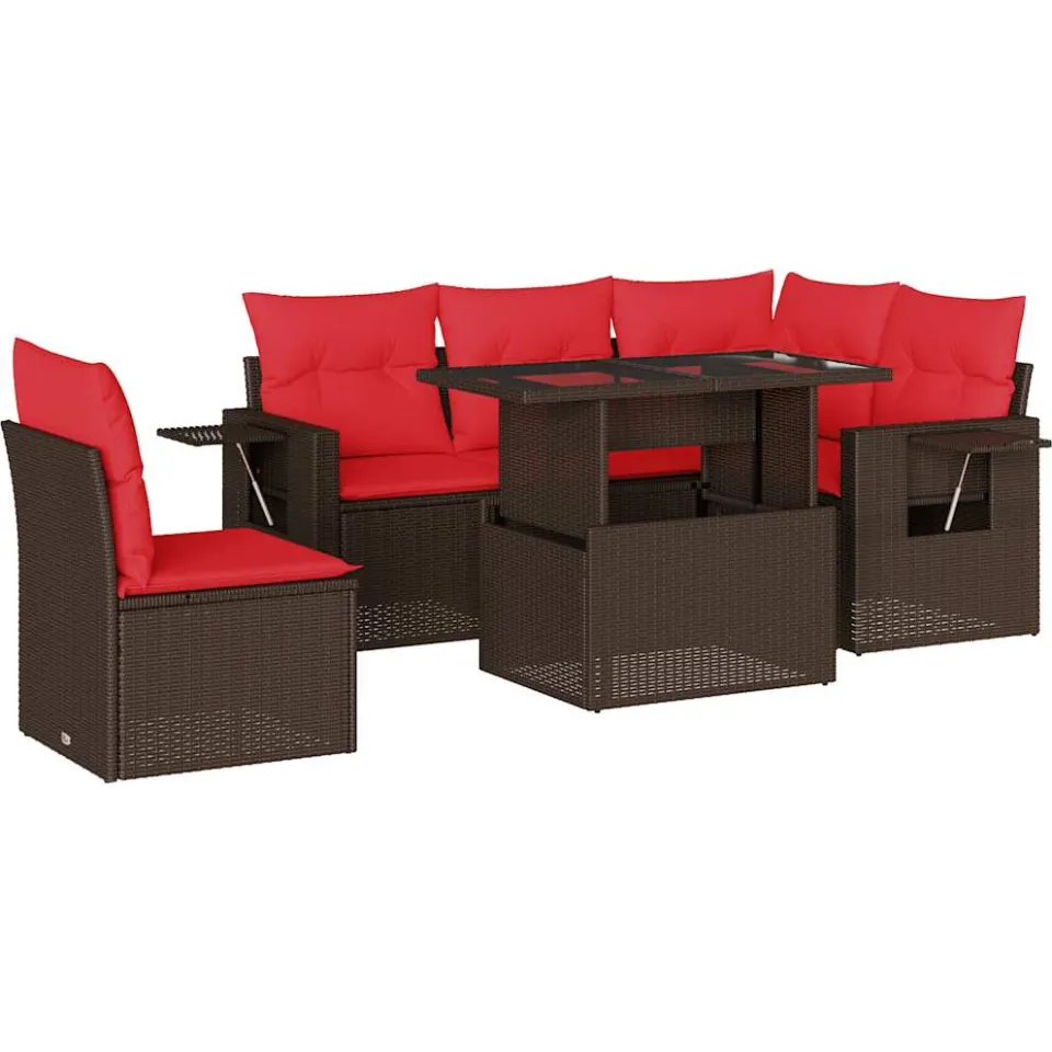 vidaXL 6-delige tuinbankset met kussens, bruin polyrotan, foto 3