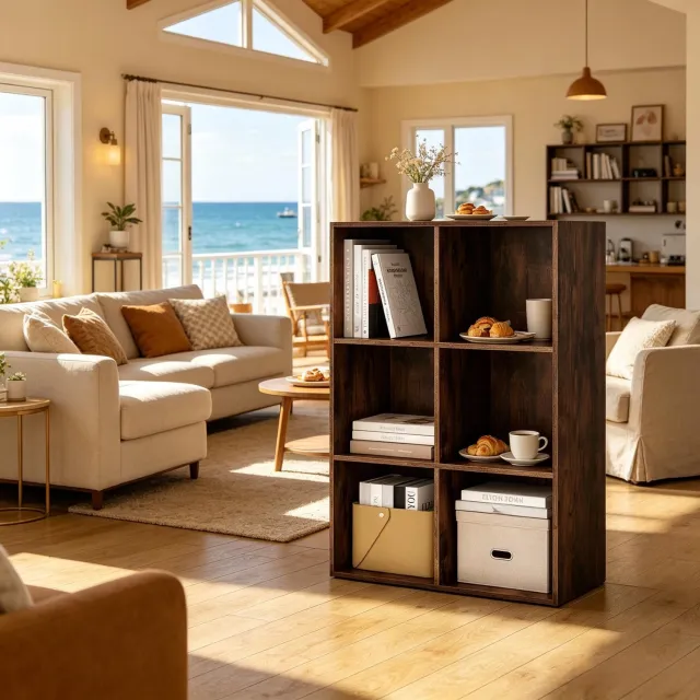 CHICFURN Boekenkast - Open opbergen - 6 vakken - Rustic Brown Rustiek bruin