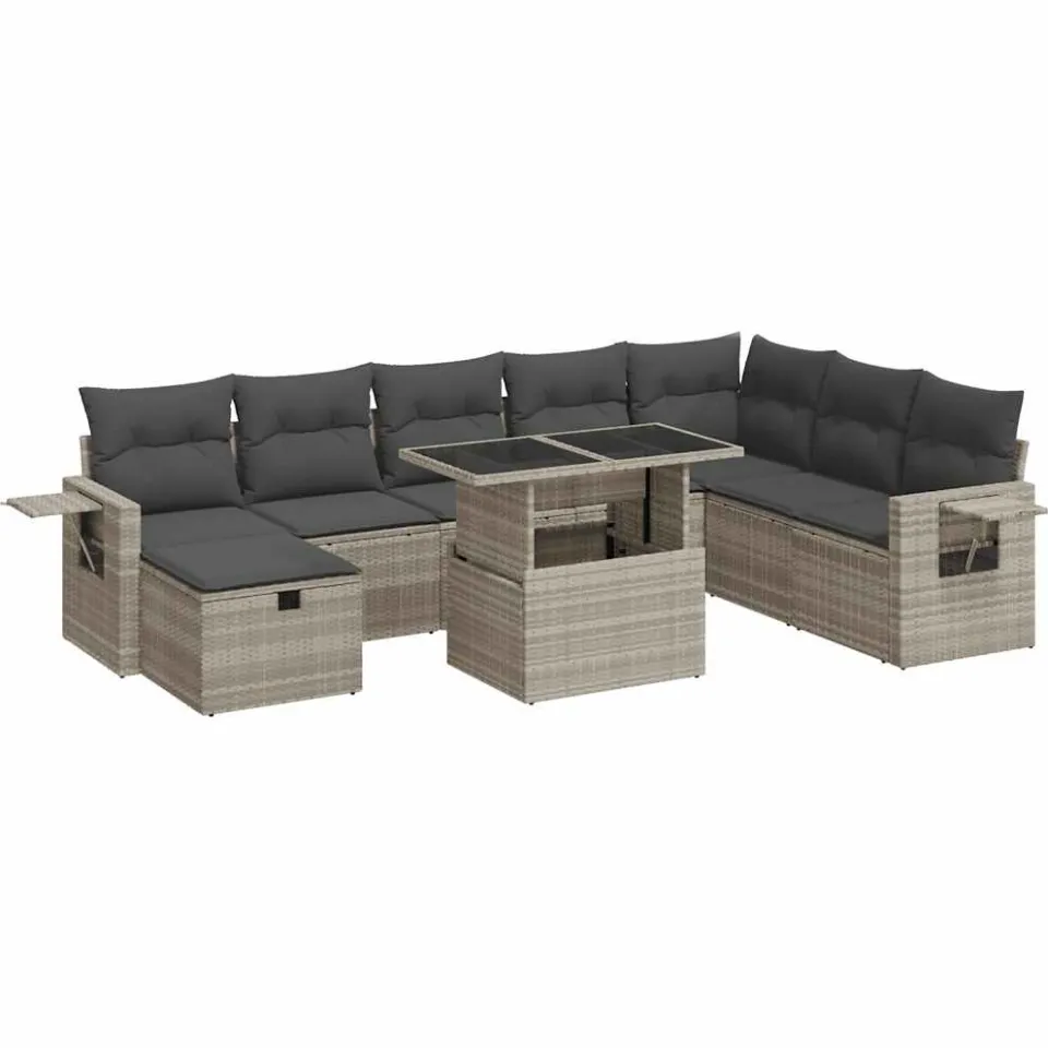 vidaXL 9-delige Loungeset met kussens poly rattan lichtgrijs grijs, foto 3