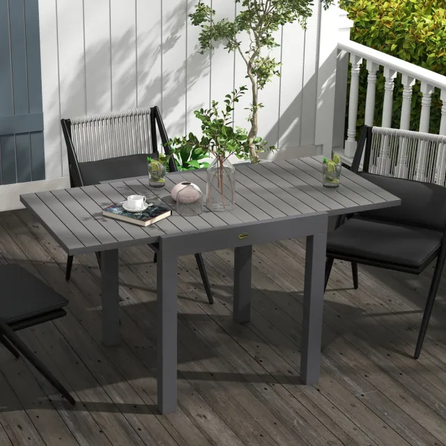 MODENUIT Tuintafel - Uitschuifbaar Voor 6 Personen - Balkon En Tuin - Aluminium - Grijs - 81/162 x 80 x 75 Cm