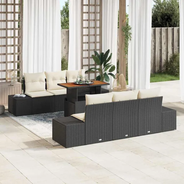 vidaXL Tuin Sofa Set 7 st Zwart Poly riet, foto 2