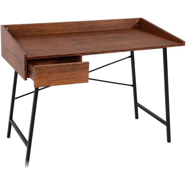 MCW Bureau MCW-J97, bureau computerbureau, lade 3D structuur 98x114x60cm MVG-gecertificeerd ~ bruin