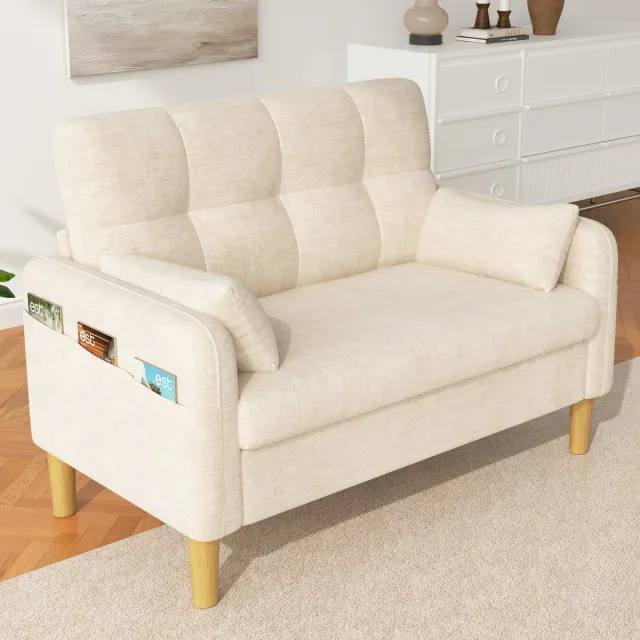STILVORA Bank - 2 Zits - Met 2 Kussens En Zijvak - Voor Woonkamer, Slaapkamer En Appartement - Chenille - Beige