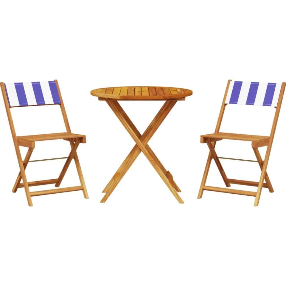 vidaXL 3-delige Bistroset stof en massief hout blauw en wit