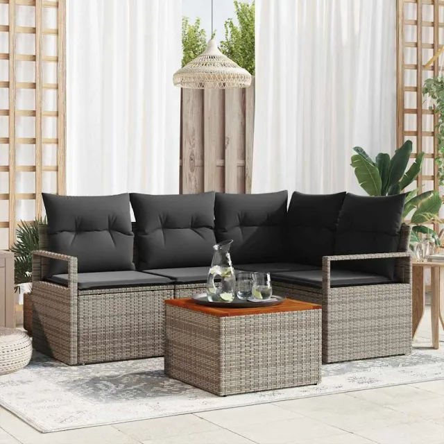 vidaXL Tuinbankenset 5 st Grijs poly rattan, foto 2