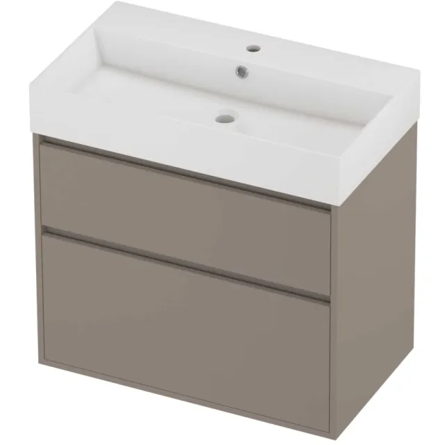 Proline Zara Badmeubelset Porselein Loft 1 Kraangat Greeploos 80x46x78 cm Glans Wit Clay Beige