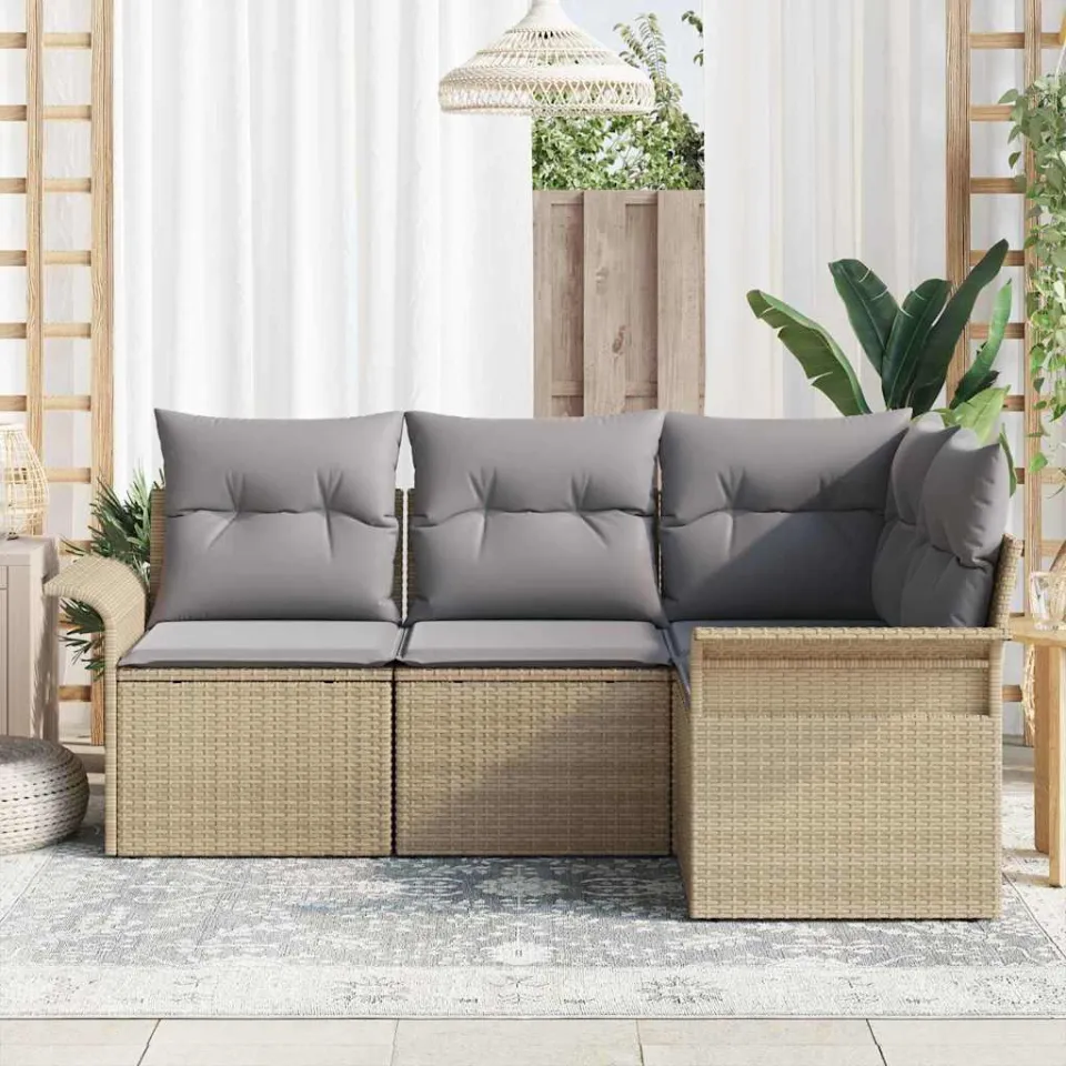vidaXL Tuin Sofa Set 4 st Beige poly rattan, foto 2