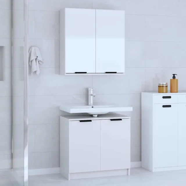 vidaXL 2-delige Badkamerkastenset bewerkt hout wit, foto 2