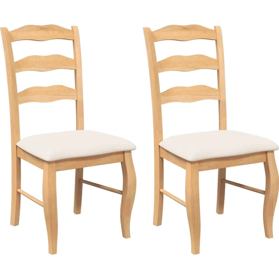 vidaXL Eetkamerstoelen met kussens 2 stuks natuurlijk massief hout rubber Bruin