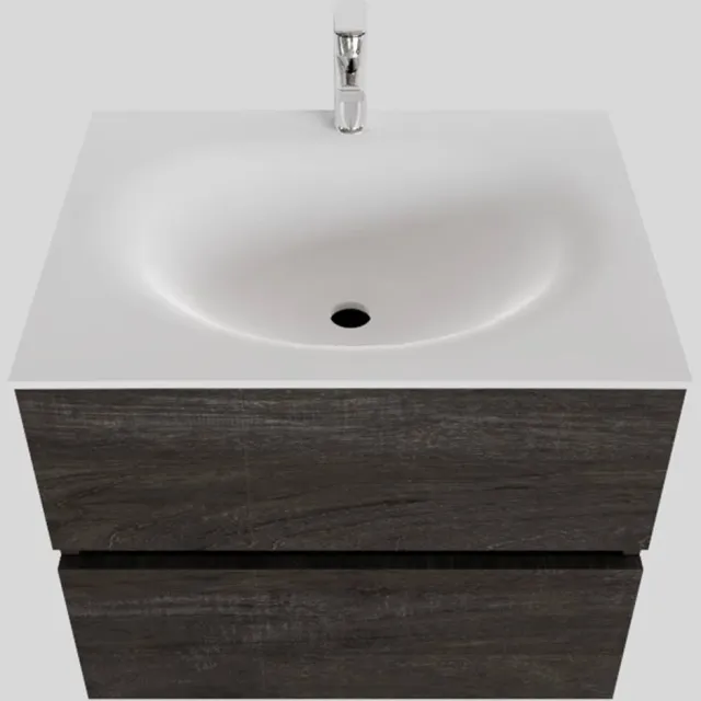 Boss & Wessing Badkamermeubel Solid Surface BWS Stockholm 60x46 cm Wood Dark Brown (1 kraangat) Houtlook
