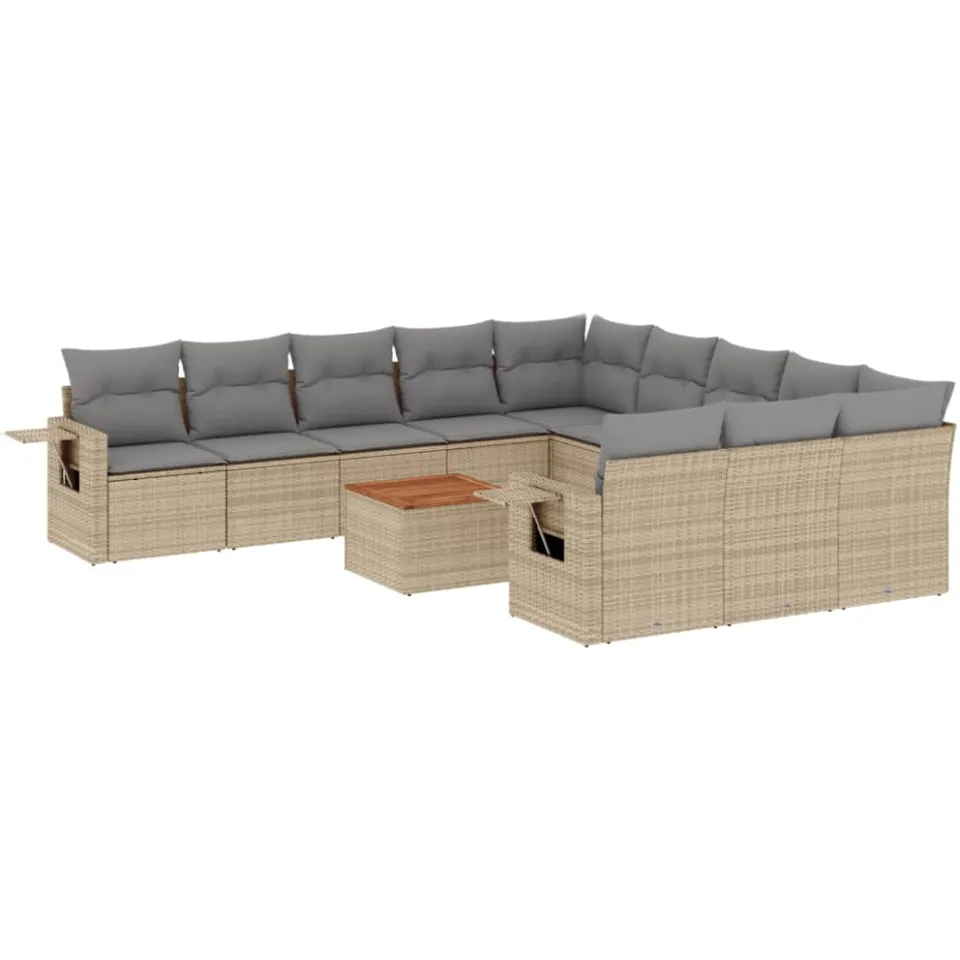 vidaXL 12-delige Loungeset met kussens poly rattan gemengd beige, foto 3