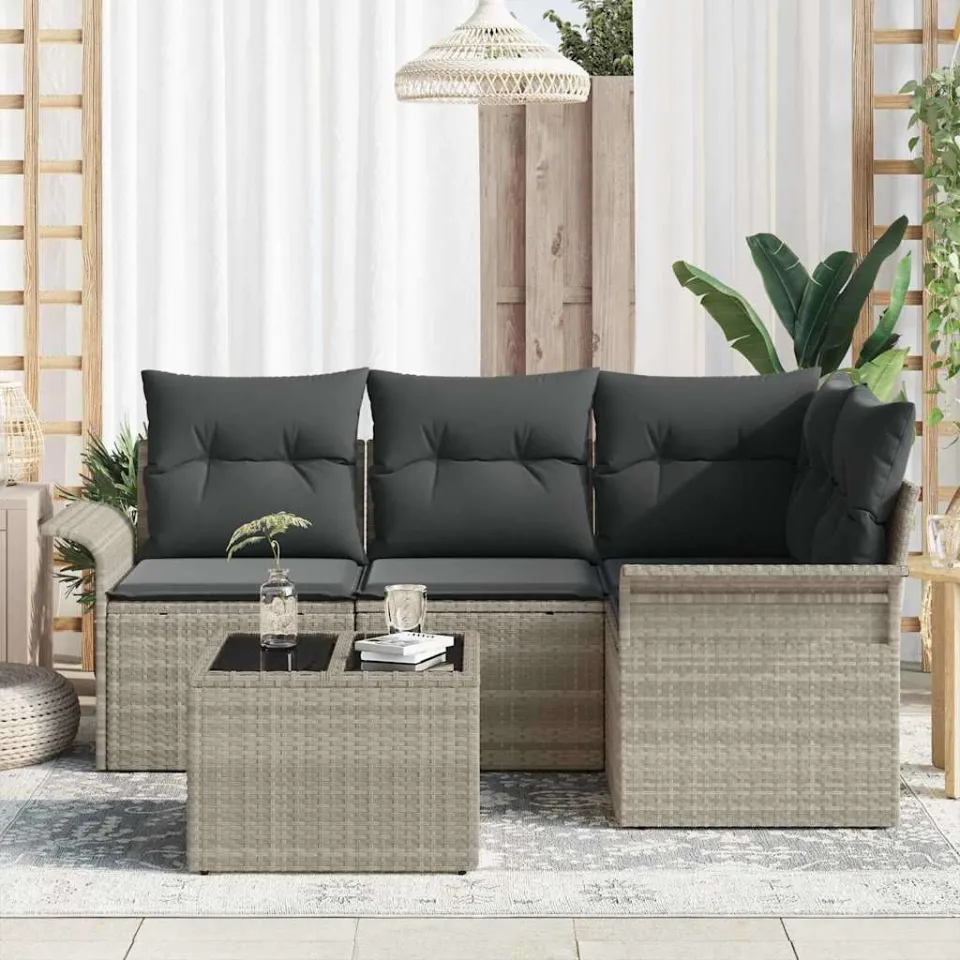 vidaXL Tuin Sofa Set 5 st Lichtgrijs poly rattan grijs, foto 3