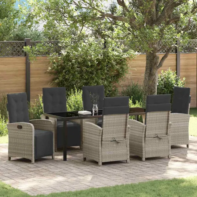 vidaXL Tuin eettafelset 7 st Lichtgrijs poly rattan, foto 2
