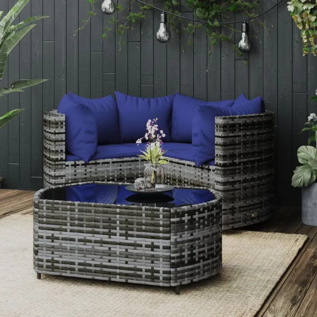 vidaXL 4-delige Loungeset met kussens poly rattan grijs, foto 2