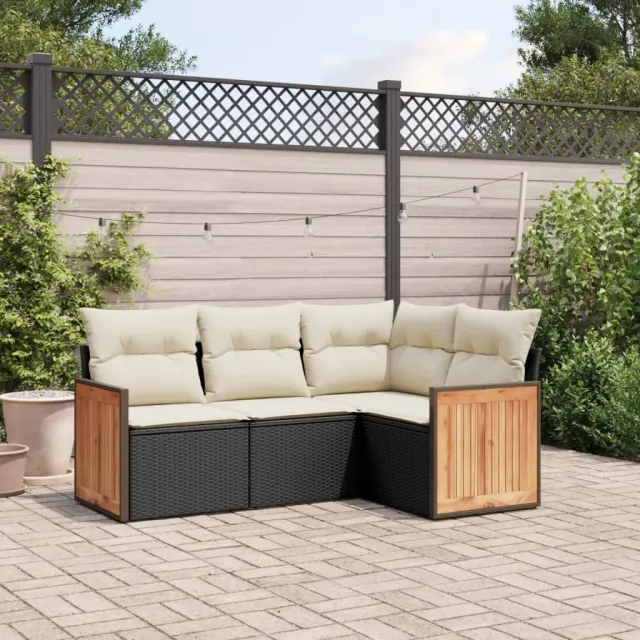 vidaXL 4-delige Loungeset met kussens poly rattan zwart, foto 2