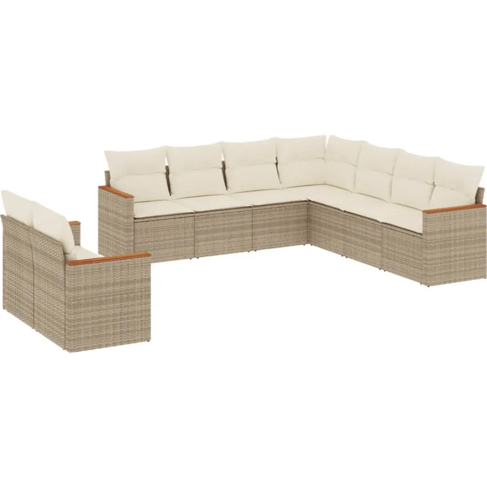 vidaXL 9-delige Loungeset met kussens poly rattan beige, foto 3
