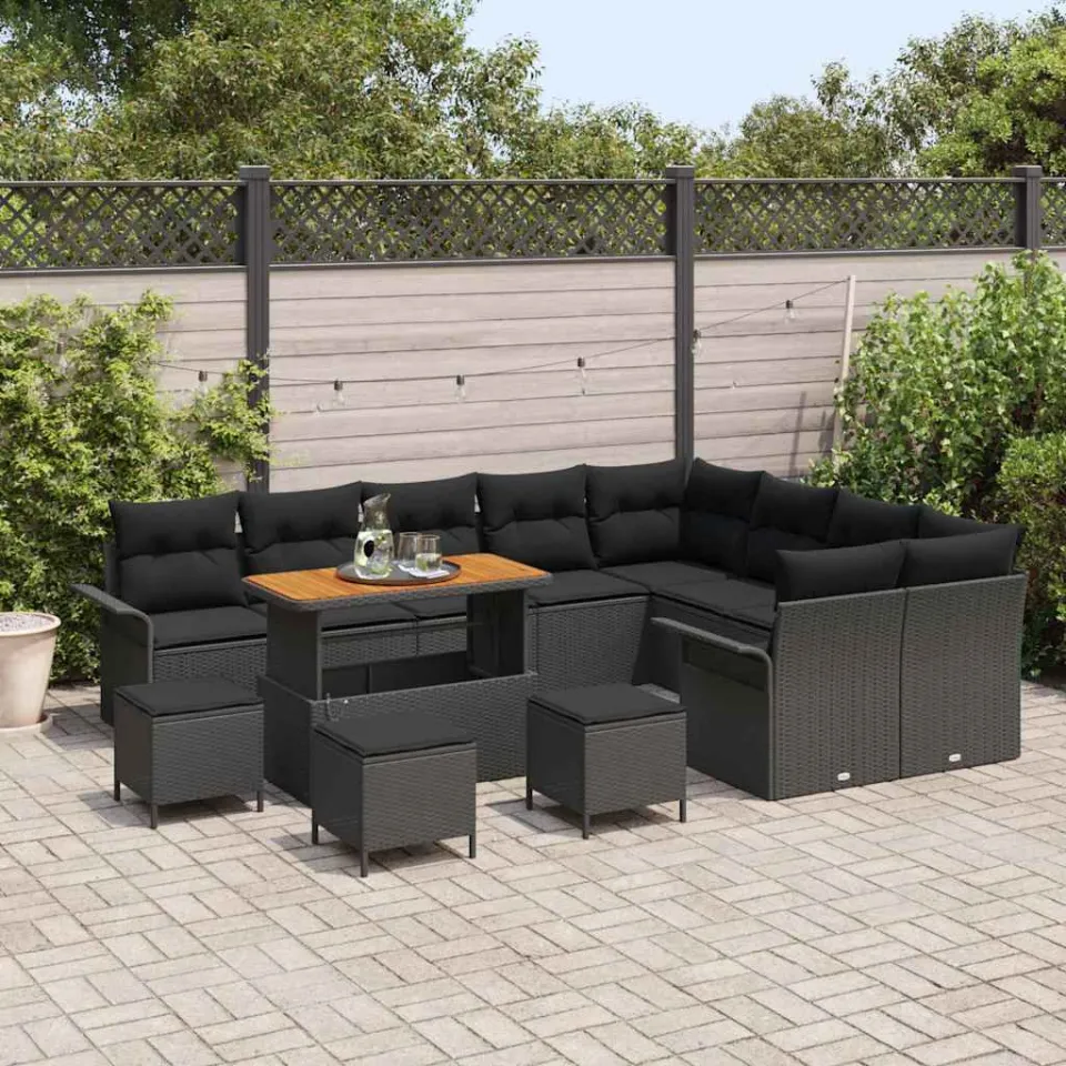 vidaXL Tuinbankenset 13 st Zwart poly rattan, foto 3