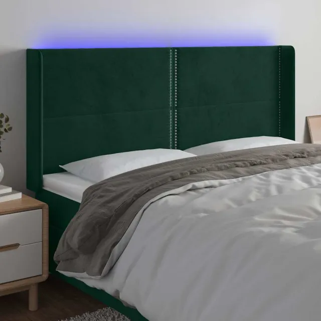 vidaXL Hoofdbord LED 203x16x118/128 cm fluweel donkergroen groen