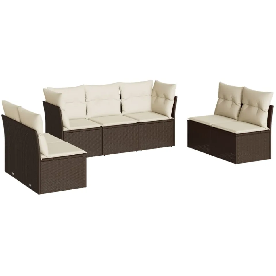 vidaXL 7-delige Loungeset met kussens poly rattan bruin, foto 3