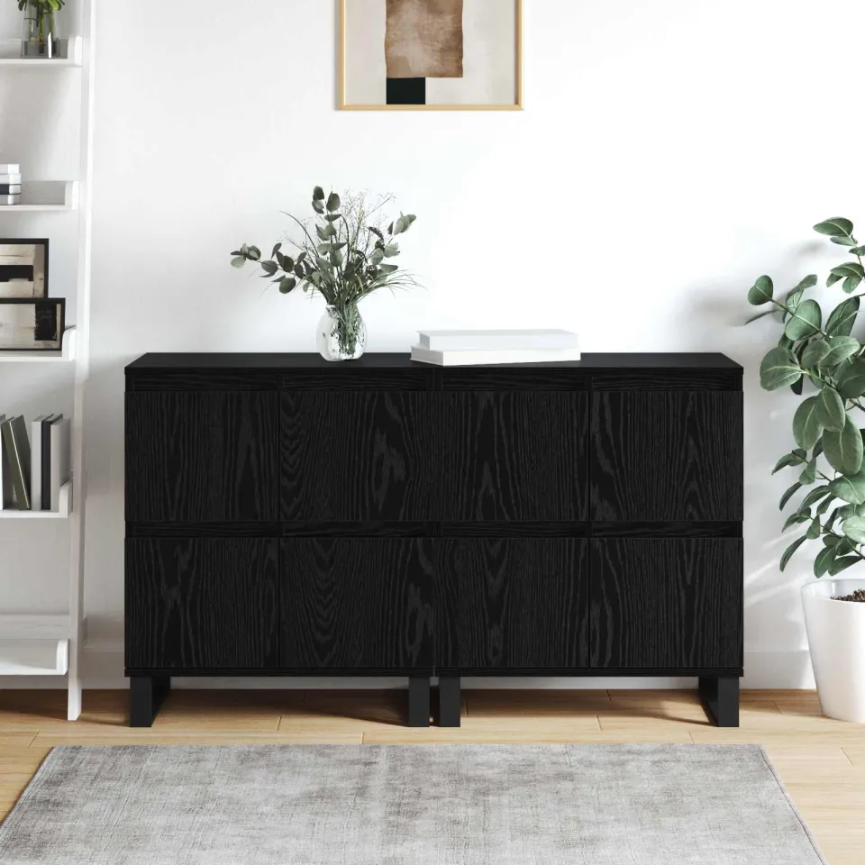 vidaXL Dressoir 2 st Zwart Eiken 60 x 35 x 70 cm, foto 4