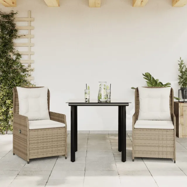 vidaXL 3-delige Tuinset met kussens poly rattan beige, foto 2