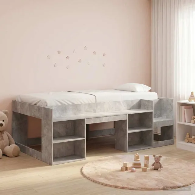 vidaXL Jeugd bedframe met opbergruimte Betongrijs 100 x 200 cm
