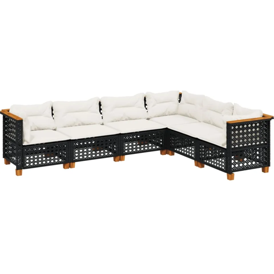 vidaXL 6-delige Loungeset met kussens poly rattan zwart