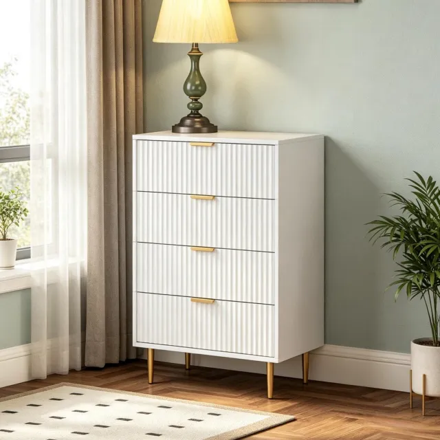 REDOM Ladekast 60 x 40 x 96 cm - 4 lades met goudkleurige handgrepen en poten - Wit
