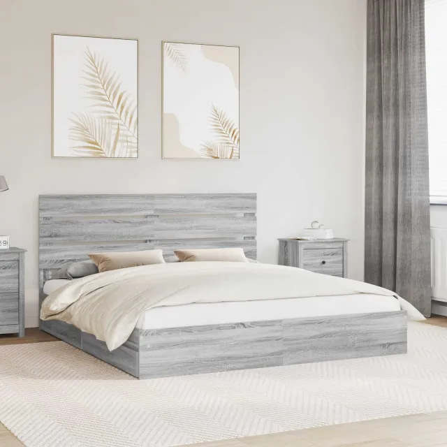vidaXL Opslag bed met lade Grijs Sonoma 200 x 200 cm Bewerkt hout
