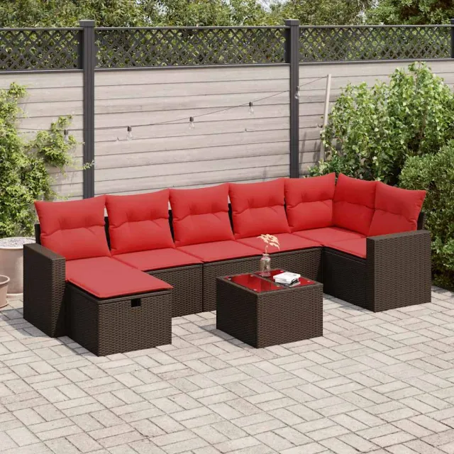 vidaXL 8-delige Loungeset met kussens poly rattan bruin, foto 2