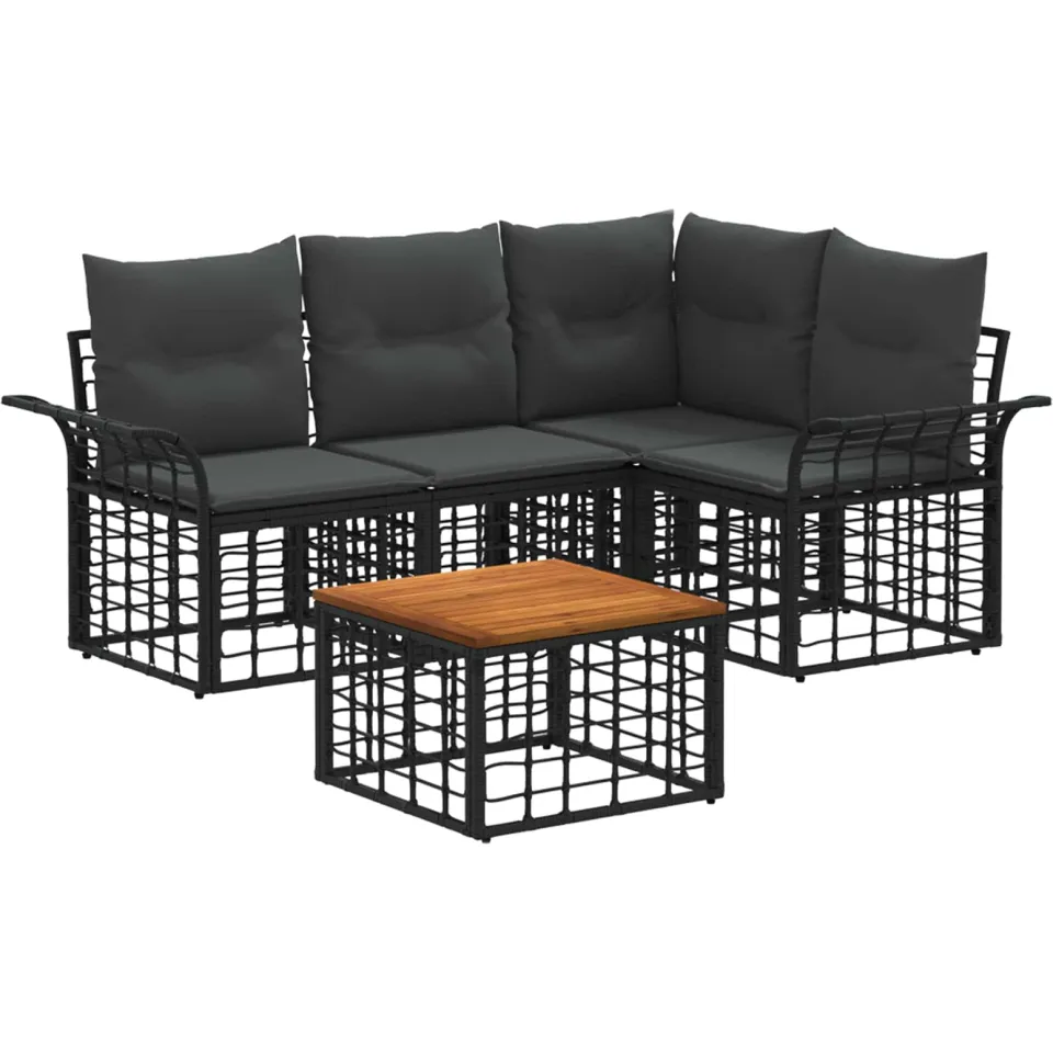 vidaXL Buiten bankenset 5 st 4-zits Zwart en Donkergrijs Polyester