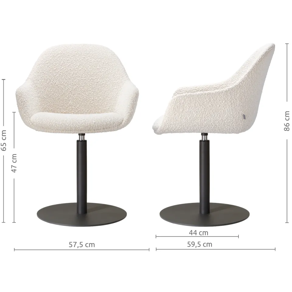Nolon Niva-Mae draaibare tulp eetkamerstoel bouclé beige - mat zwart onderstel, foto 3