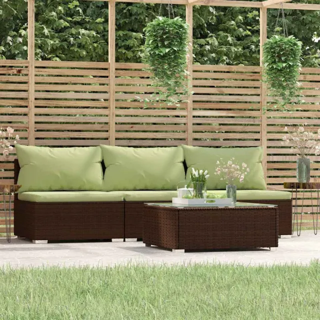 vidaXL 4-delige Loungeset met kussens poly rattan bruin, foto 2