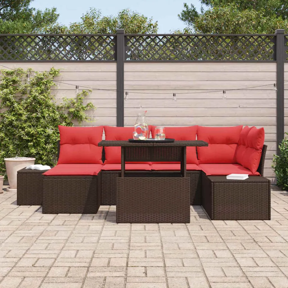 vidaXL Tuin Sofa Set 7 st Bruin en Rood poly rattan, foto 3