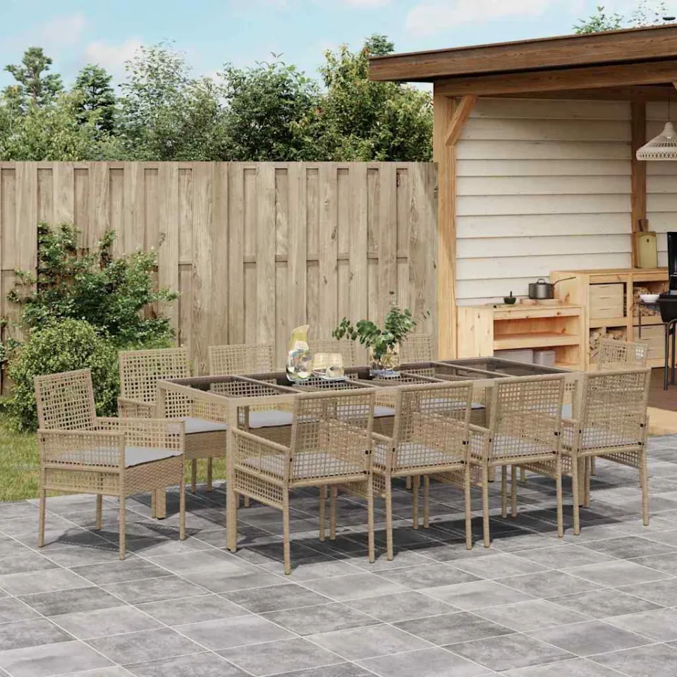 vidaXL Tuin eettafelset 11 st Beige poly rattan, foto 3