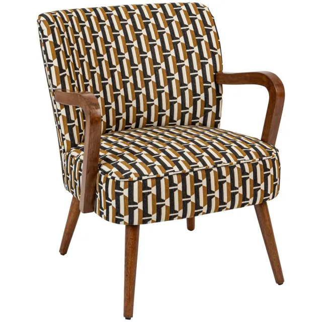 Atmosphera Créateur d'intérieur® Vintage fauteuil van bouclé-stof met rubberhoutonderstel CHIARA Noir