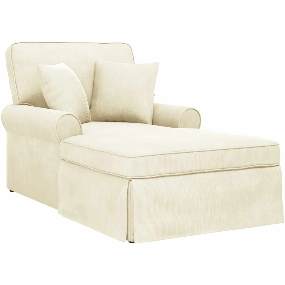 vidaXL Chaise Lounge met Rok 3 st Crème Katoen Stof 91 x 157 x 91 cm, foto 4