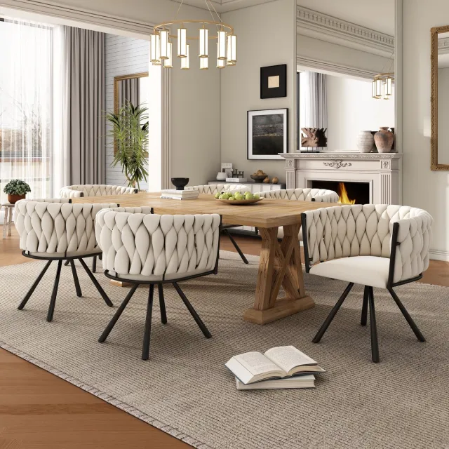 Wishdor Eetkamerstoelen Set Van 6 - Draaibare Stoel Met Fluwelen Bekleding - Modern Ontwerp - Metalen Vierpoot - Beige