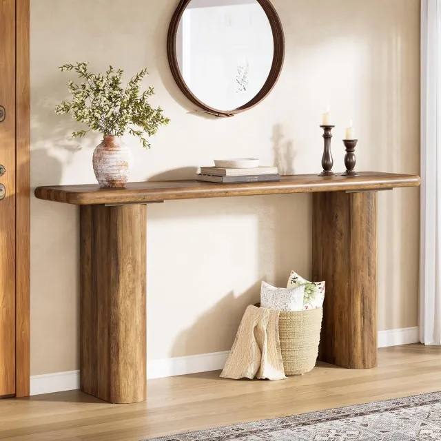 Tribesigns Hout Consoletafe - Lange Sidetable - Bruin - 160 x 30 x 80 cm - Console Tafel voor Hal, Woonkamer, Entree