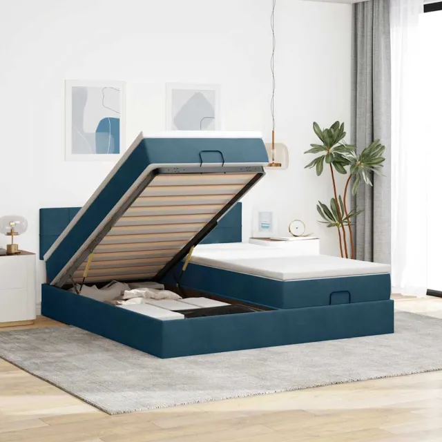 vidaXL Ottoman bed met matrassen 200x200cm fluweel donkerblauw blauw