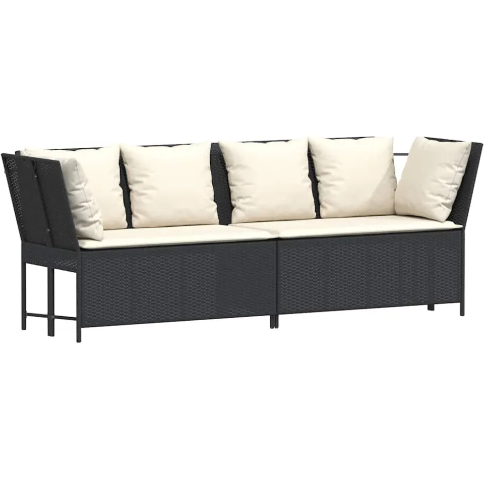 vidaXL Tuinbank met kussens poly rattan zwart, foto 4