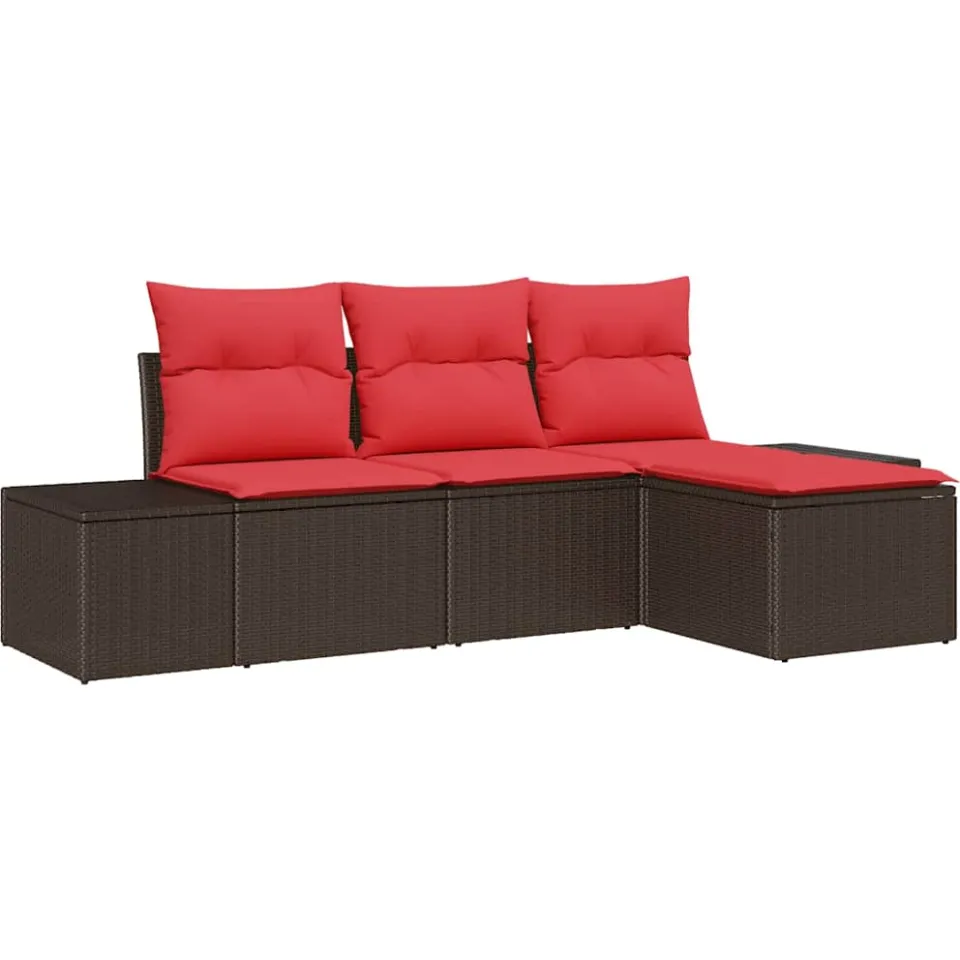 vidaXL Tuin Sofa Set 4 st Bruin en Rood poly rattan