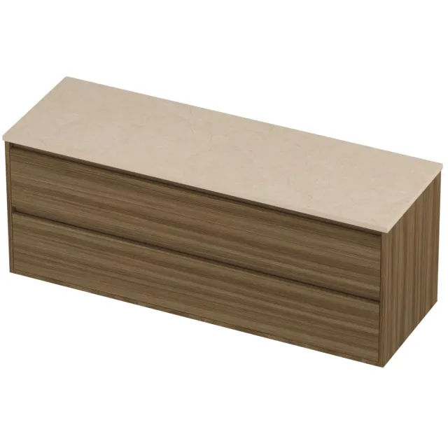 Proline Deck Badmeubelset Hardsteen Greeploos Symmetrisch 140x46x54 cm Sand Stone Caramel Walnut Houtlook